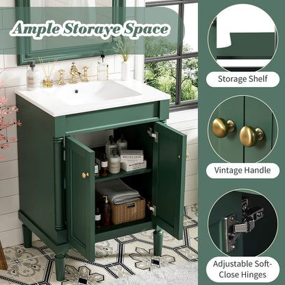 Detail of the various parts of the 24 in green mid century modern bathroom vanity