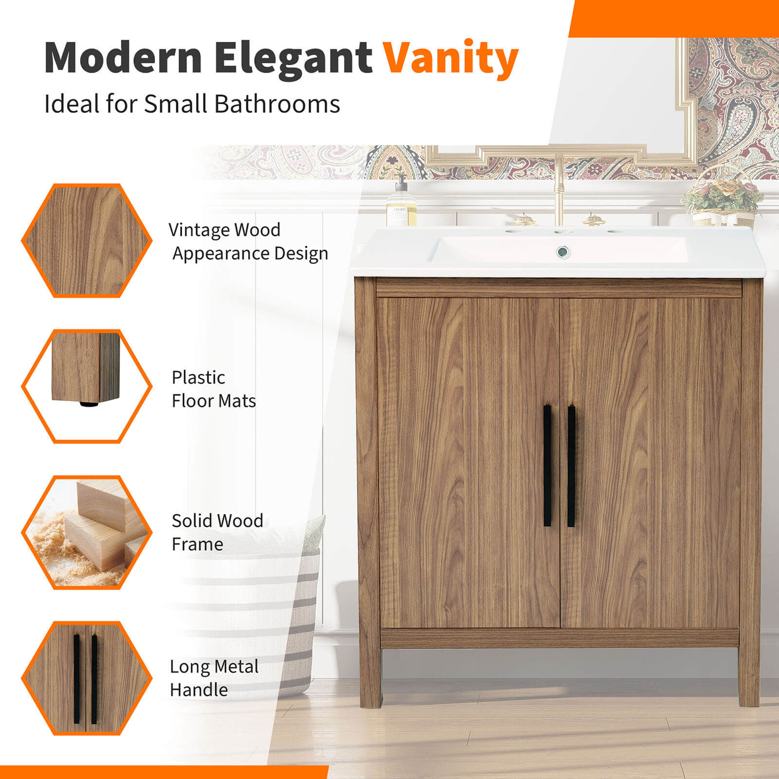 30&quot; Floor Standing Wood Finish Bathroom Vanity