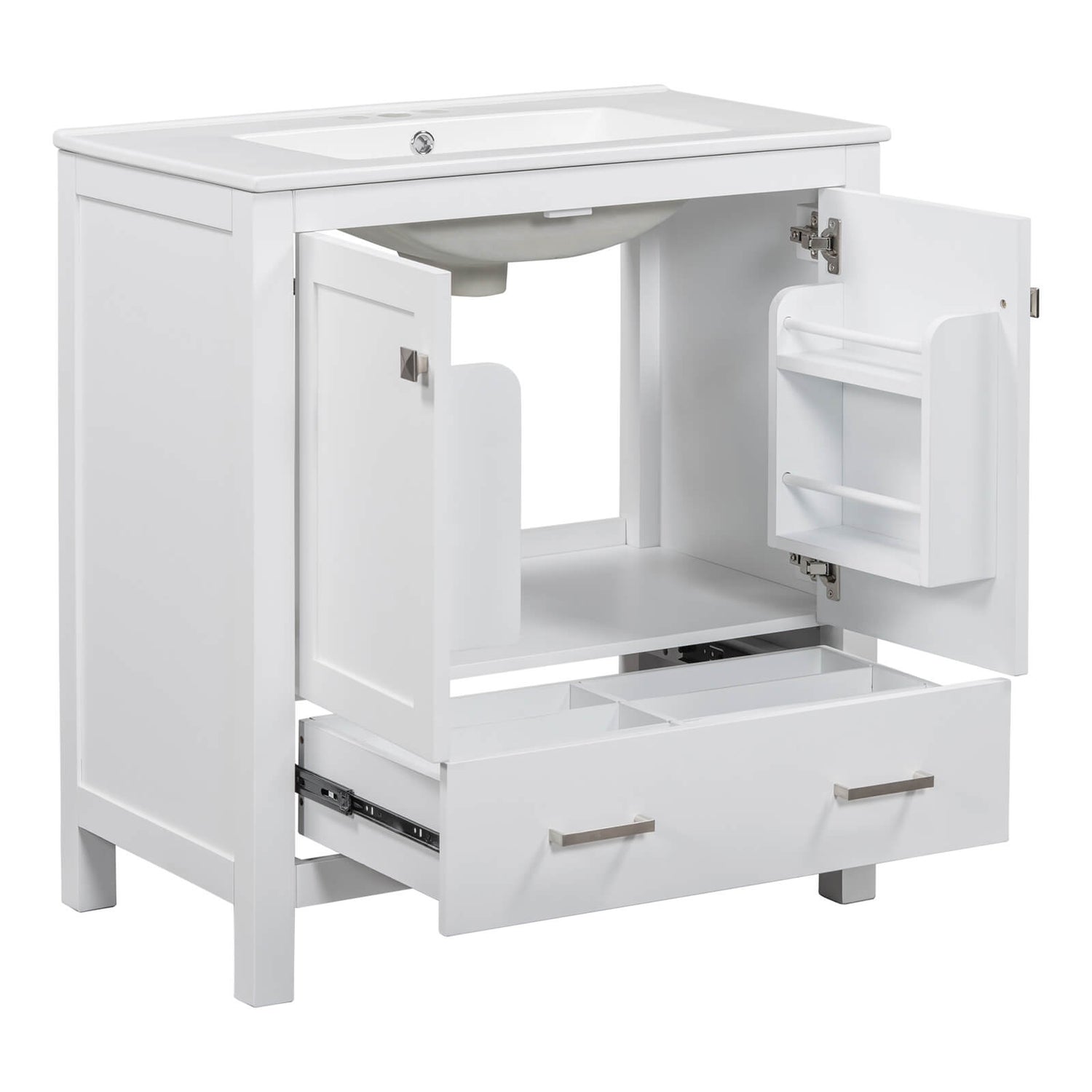 Detailed view of the vanity s clean simple lines and modern aesthetic