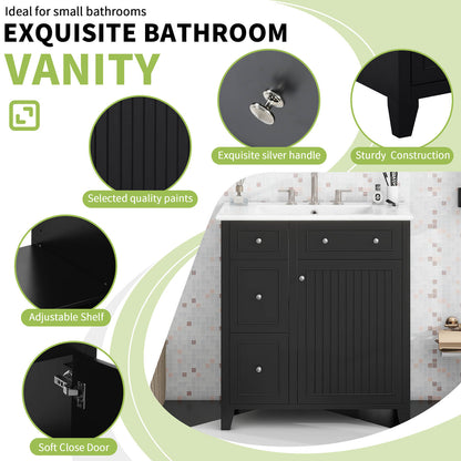 Details of the 30 black bathroom vanity with 2 left drawers