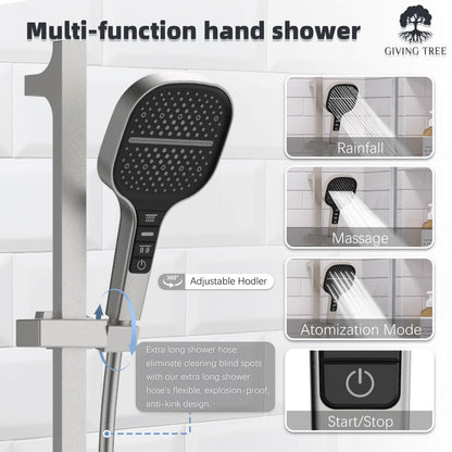 Different water spray modes of the 3 in 1 shower system with integrated hand shower_ rain shower and body shower