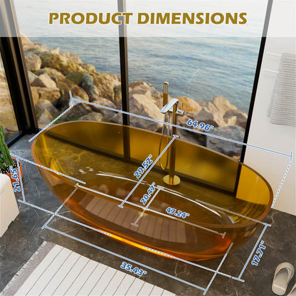 Dimensions and Specifications of 65 Inch Orange Clear Freestanding Bathtub