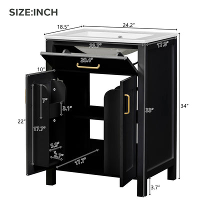 Dimensions for a 24 inch black dresser with built in shelves inside the door