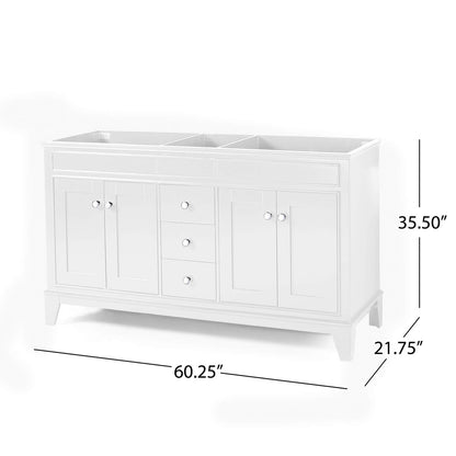 Dimensions of 61 inch White Double Sink Vanity Cabinet with Backsplash