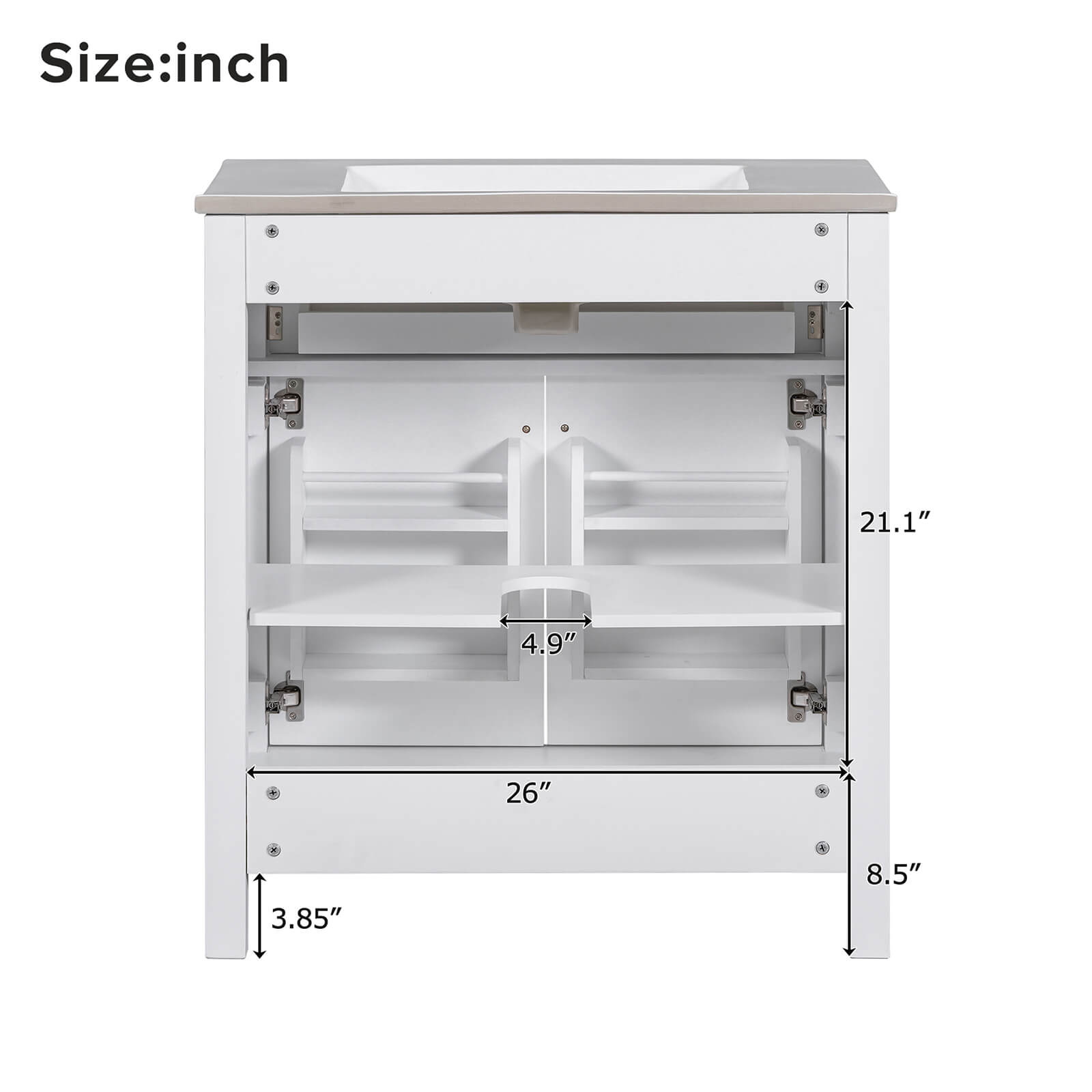 Dimensions of 30 inch white bathroom vanity with undermount single sink