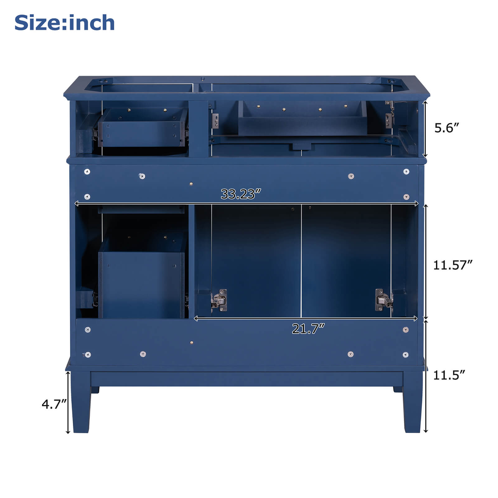 Dimensions of 36 inch Navy Blue Solid Wood Bathroom Vanity without Countertop