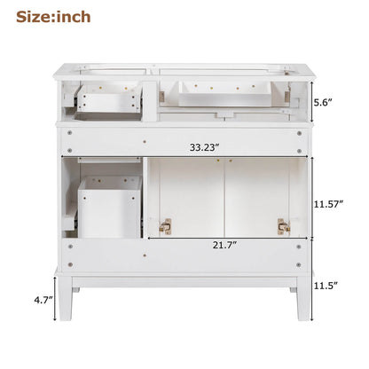 Dimensions of 36 inch white solid wood bathroom vanity back without countertop