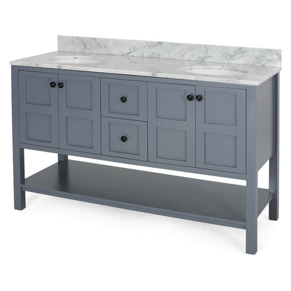 Double Sink Blue Gray Bathroom Vanity 61 Marble Countertop