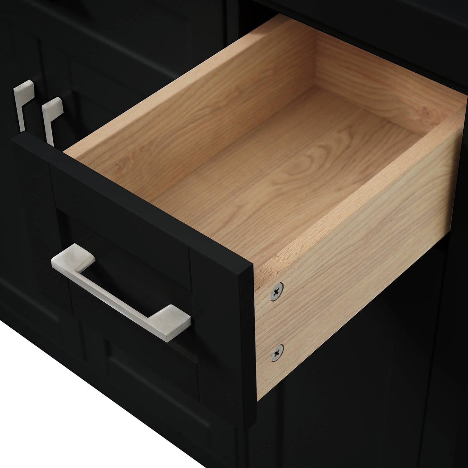 Drawer Display for 36 Inch Black Bathroom Vanity with Left Offset Sink