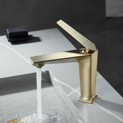 Drip Free Ceramic Valve Bathroom Faucet in Brushed Gold