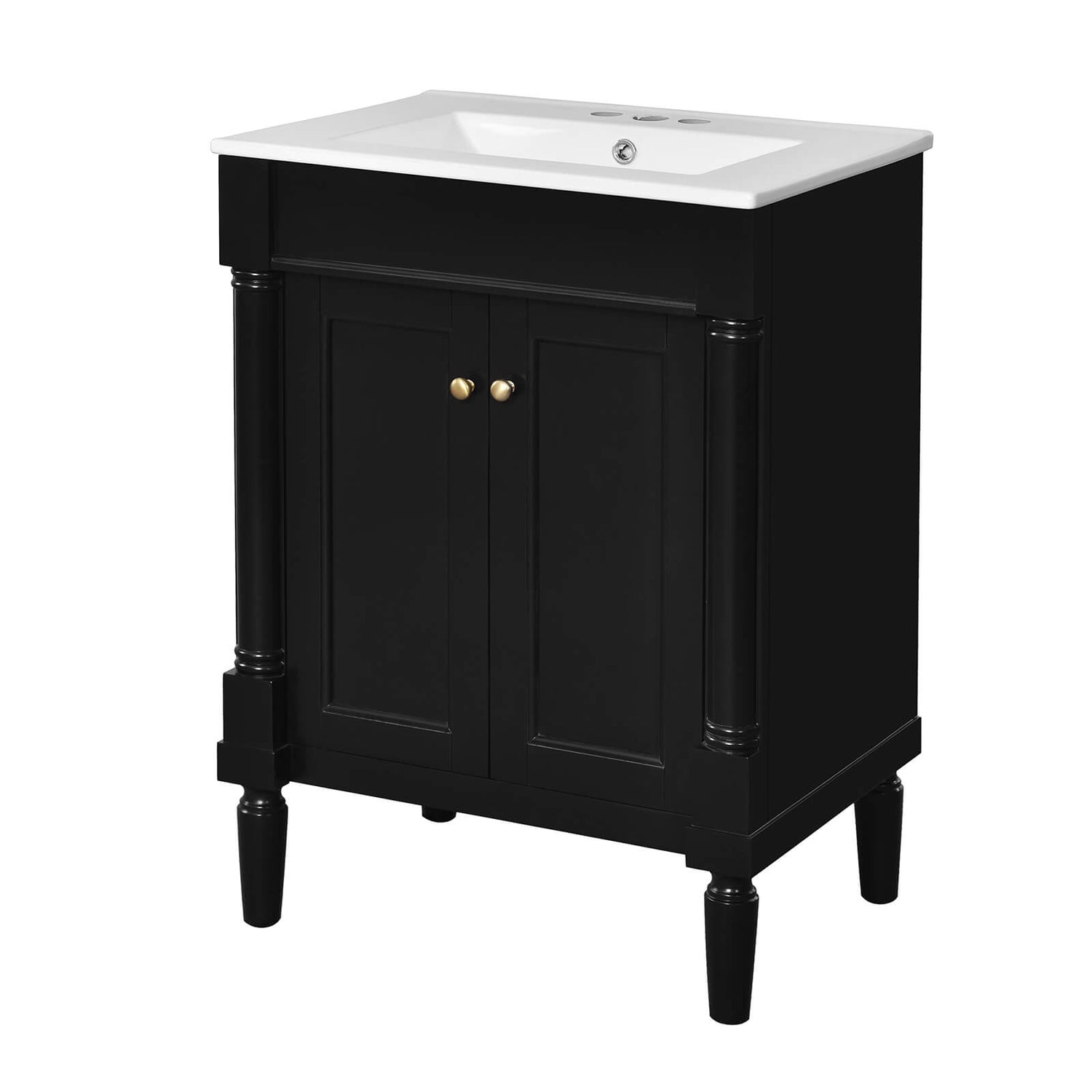 Durable Black Mid Century Modern Vanity with Solid Wood Frame