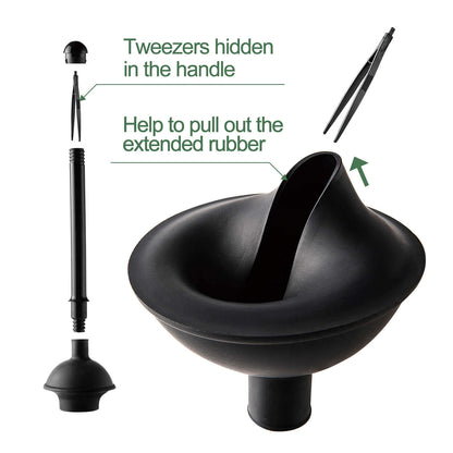 Durable Black Toilet Brush and Plunger with Dual Suction Design