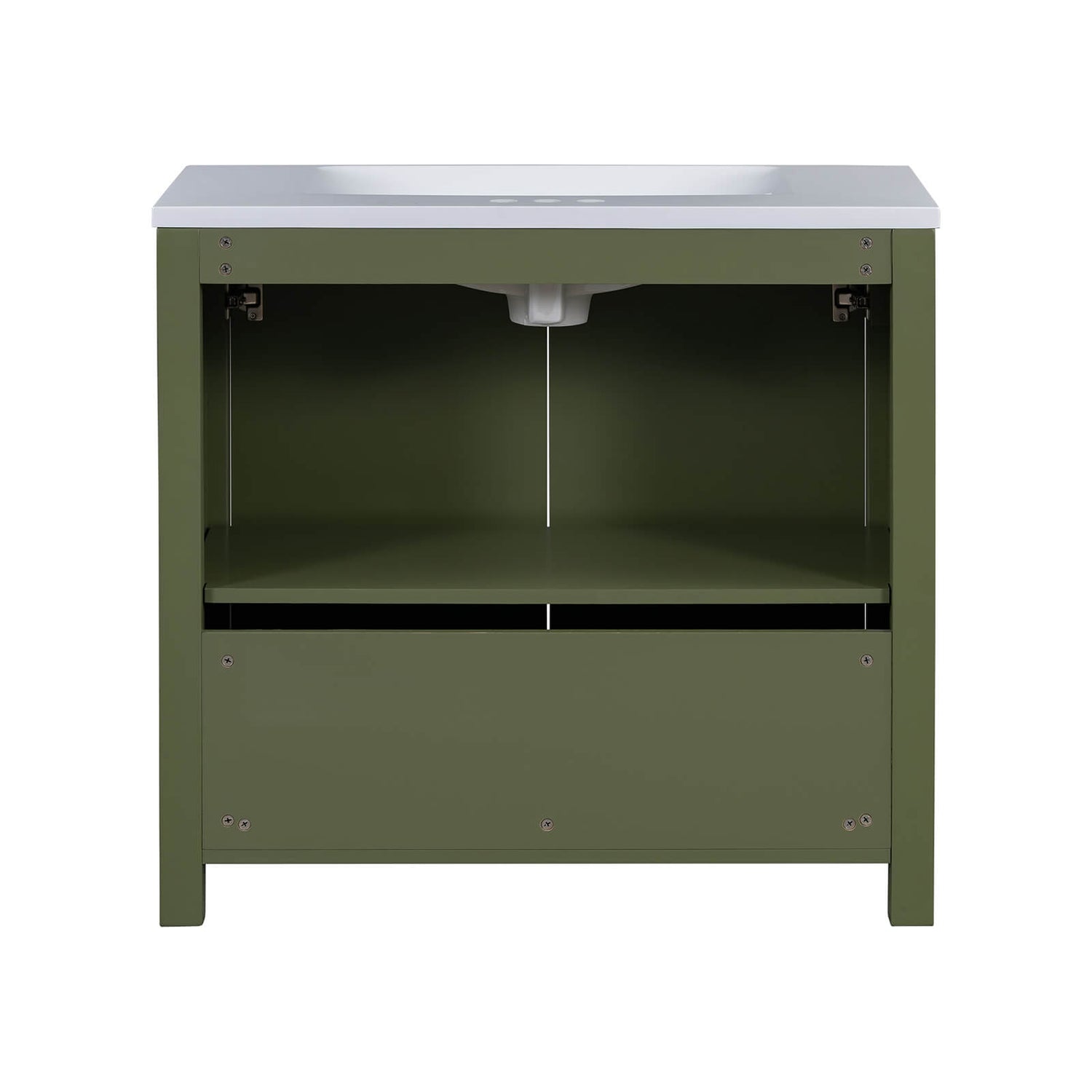 Durable olive green vanity with MDF panels and solid wood construction