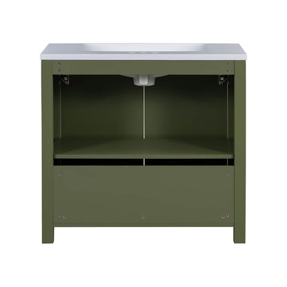 Durable olive green vanity with MDF panels and solid wood construction