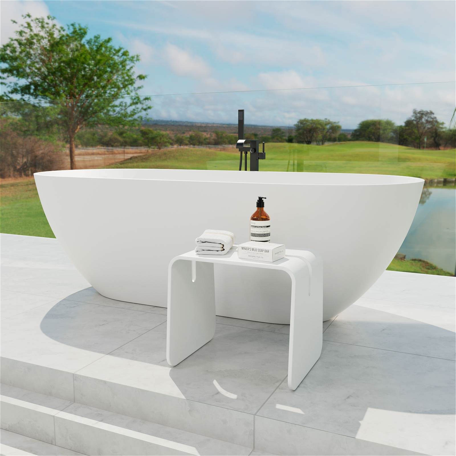 Durable resin and stone mix bathroom stool for modern bathrooms