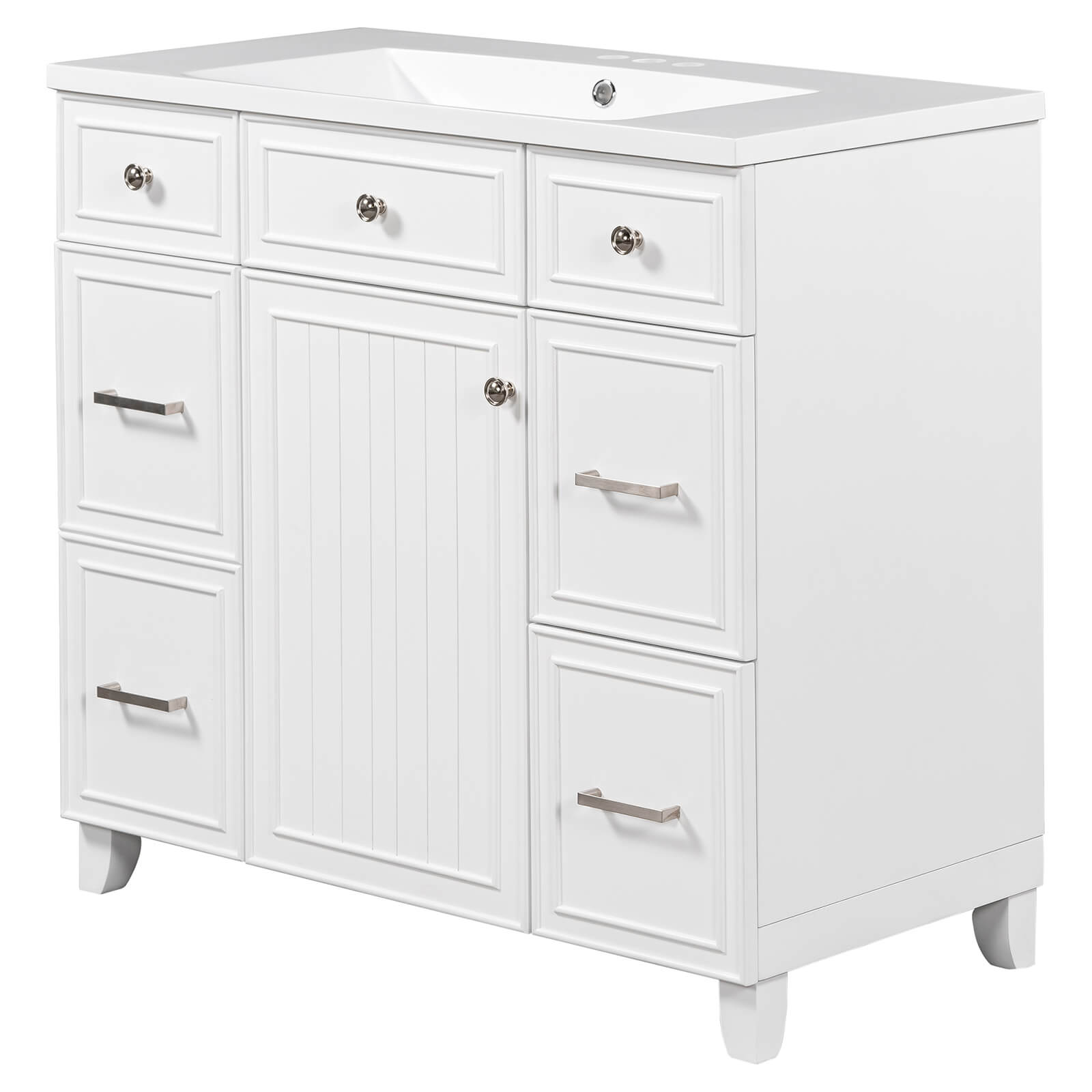 Durable white wooden bathroom cabinet with single hole resin sink