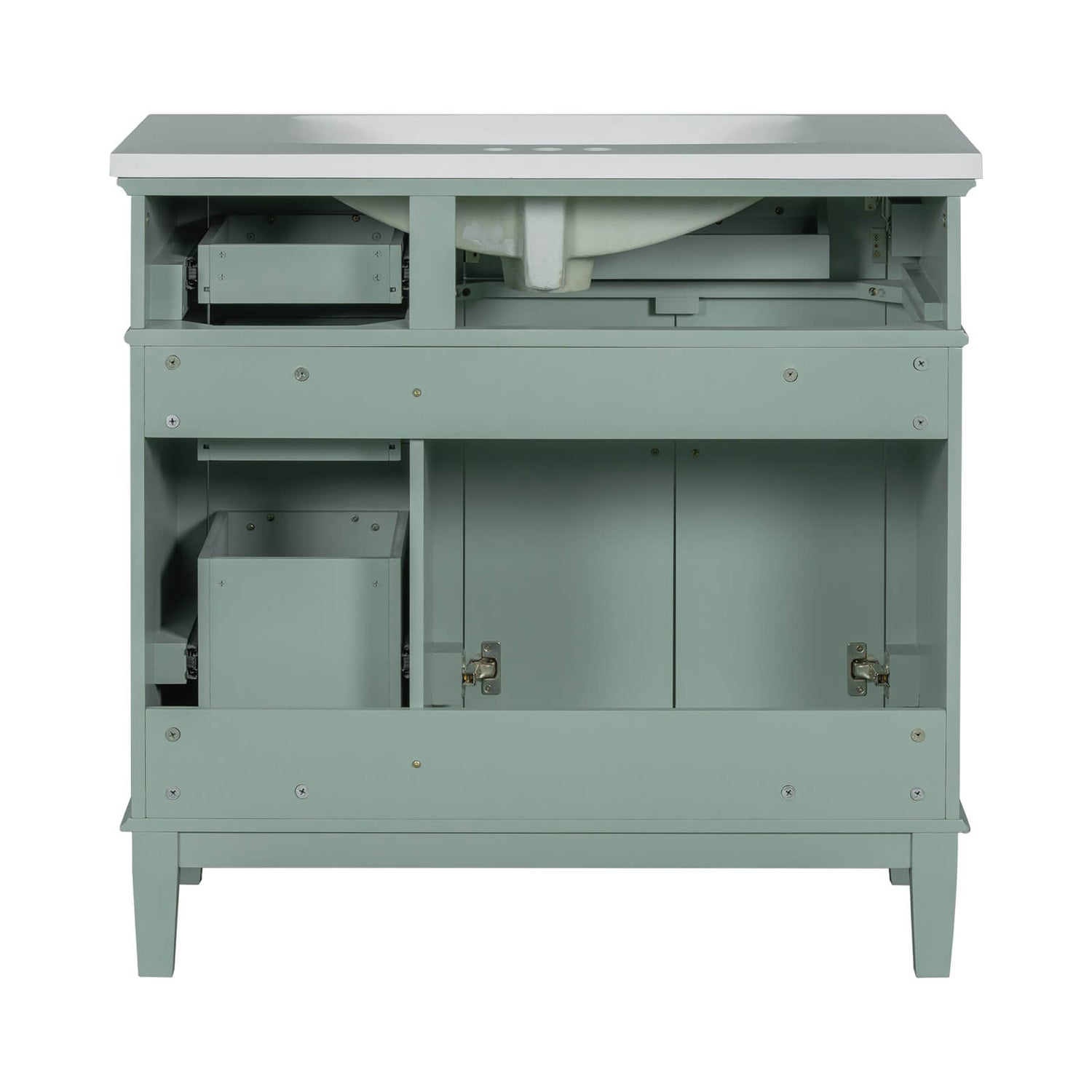 Durable MDF doors on mint green bathroom vanity