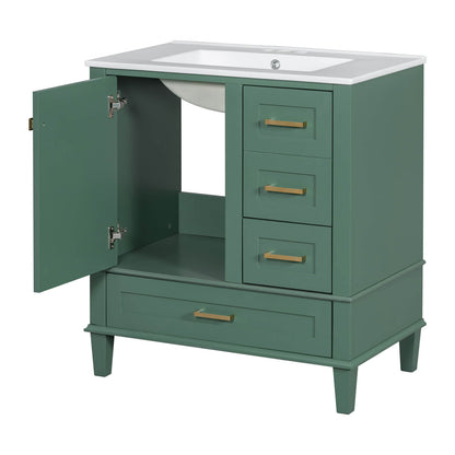 Durable bathroom vanity in deep green with top and MDF doors