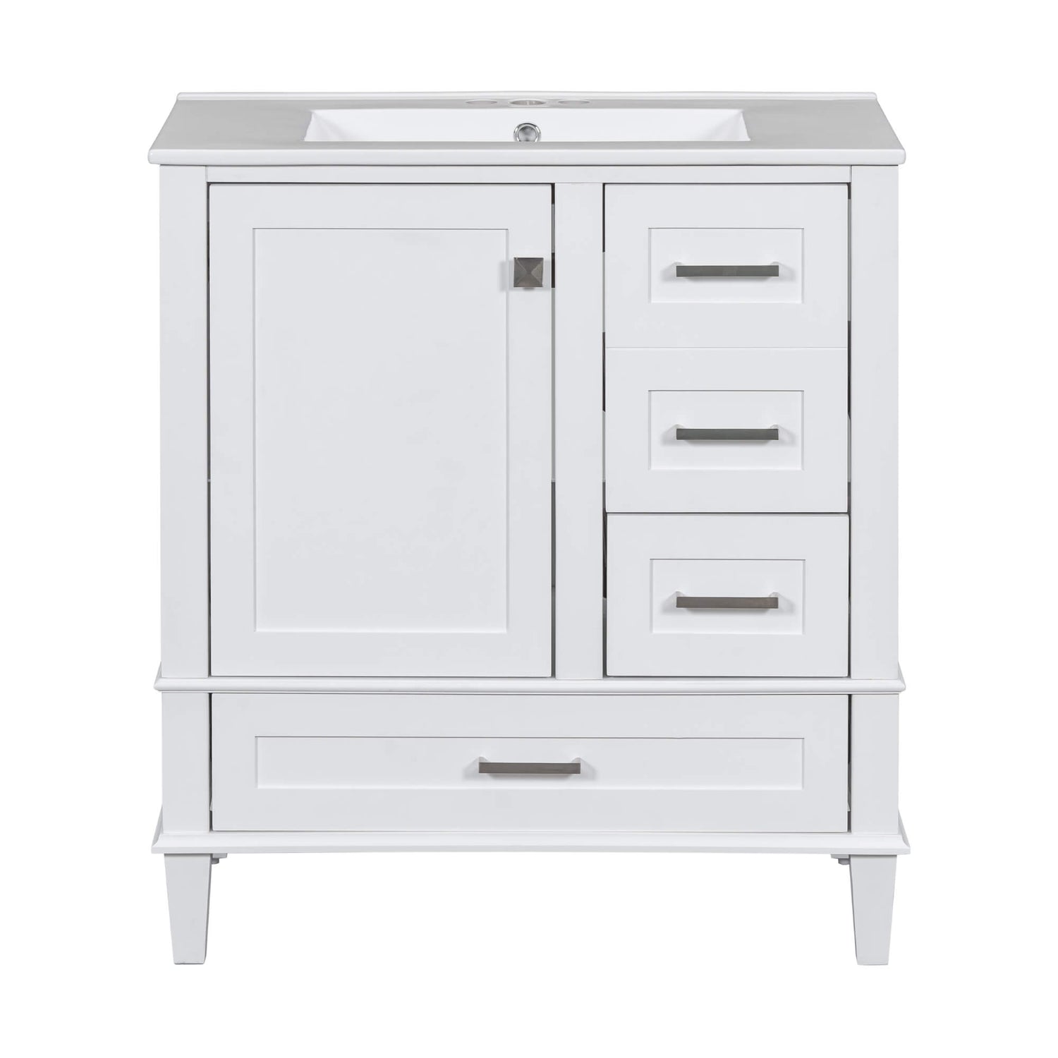 Durable white bathroom vanity with solid wood frame and MDF doors