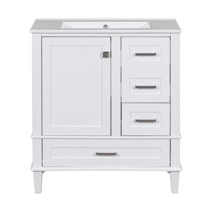 Durable white bathroom vanity with solid wood frame and MDF doors