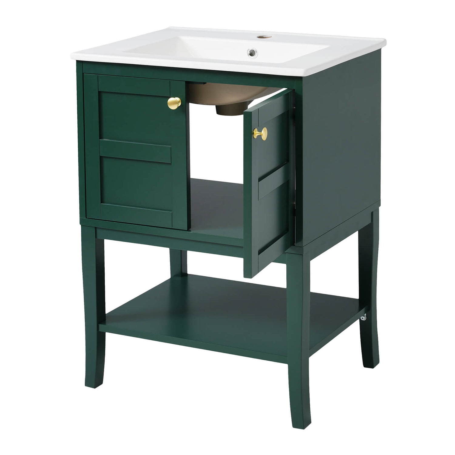 Eco Friendly 24 inch Ceramic Vanity with Solid Wood Frame and MDF Construction