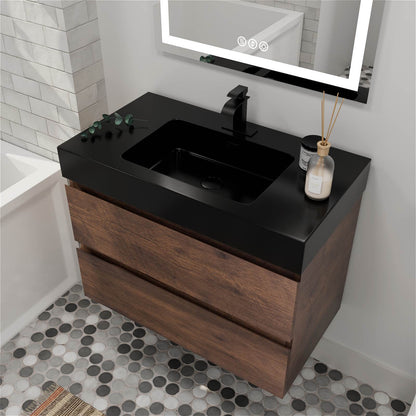 Eco Friendly Walnut Bathroom Vanity with Dual Drawers