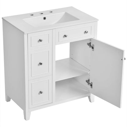 Efficient storage 30 inch white vanity with left side drawers