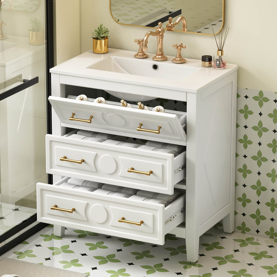 Elegant 30 Inch White Bathroom Vanity with Freestanding Design