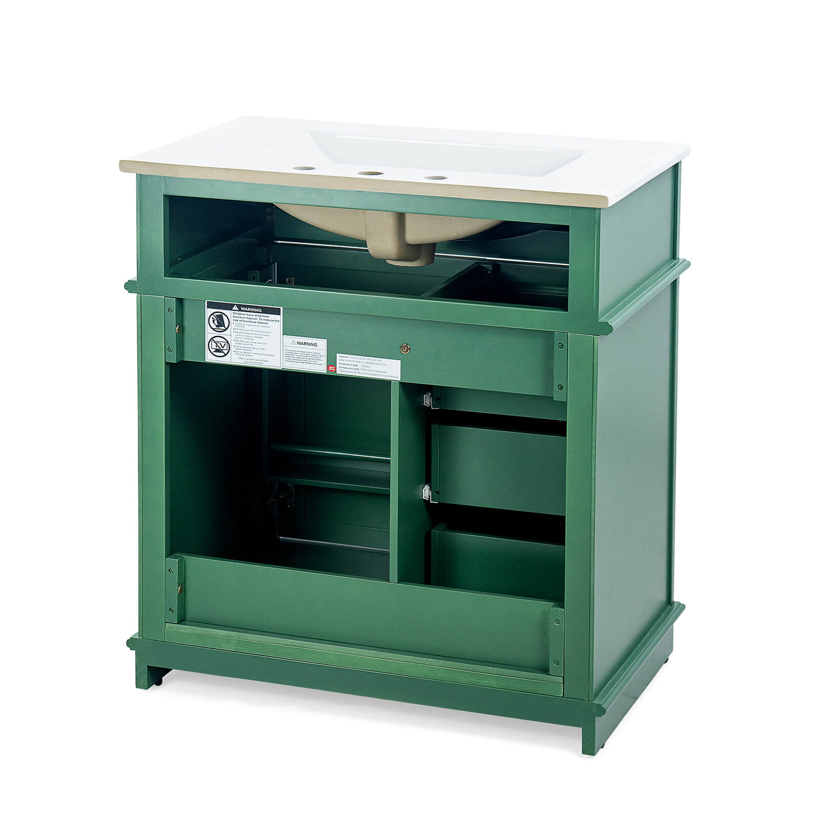 Elegant 30 inch bathroom vanity in deep green with ceramic sink