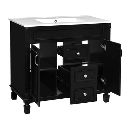 Elegant 36 inch black bathroom vanity with sleek silver handles