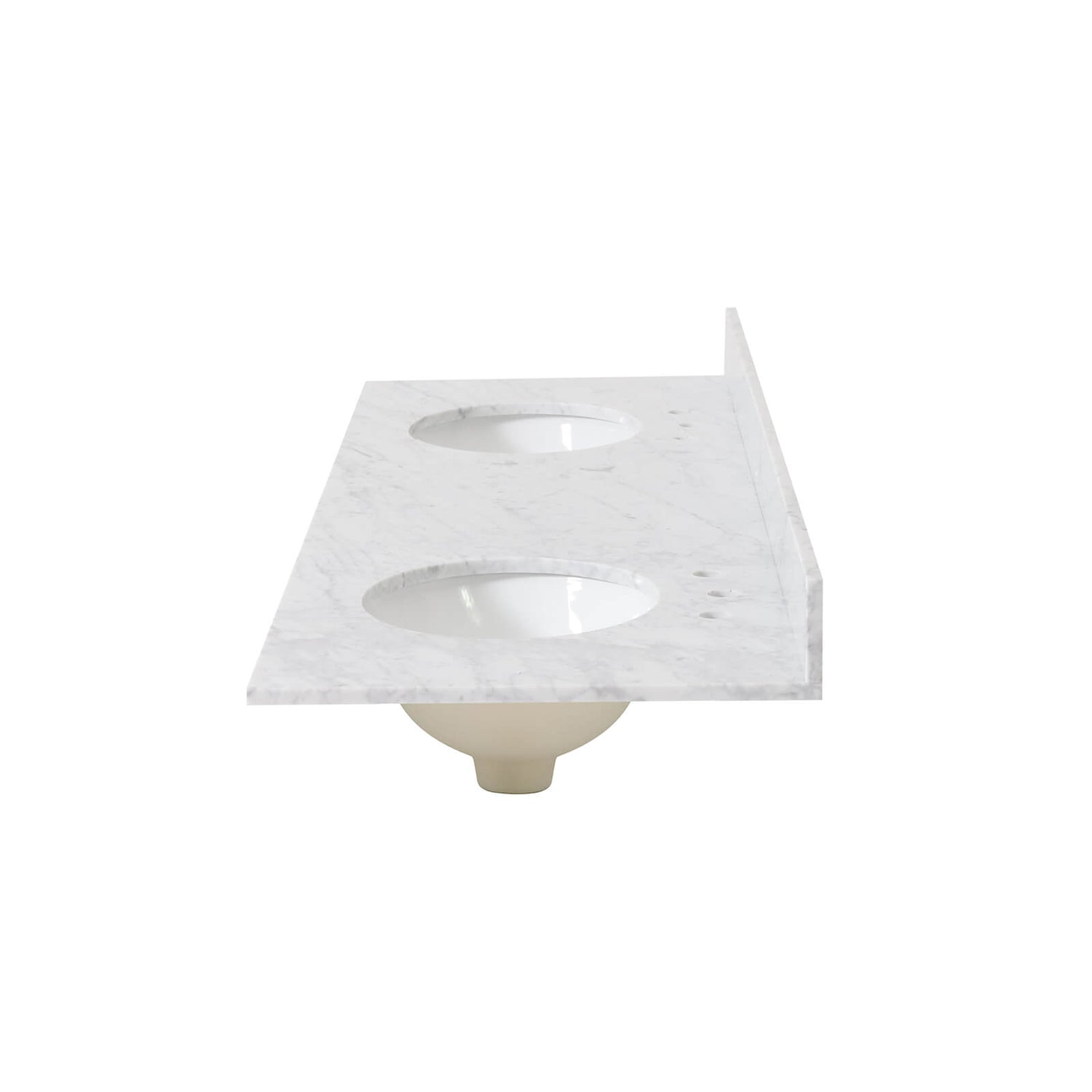 Elegant 73 inch Carrara Marble Vanity Top with Double Ceramic Sinks