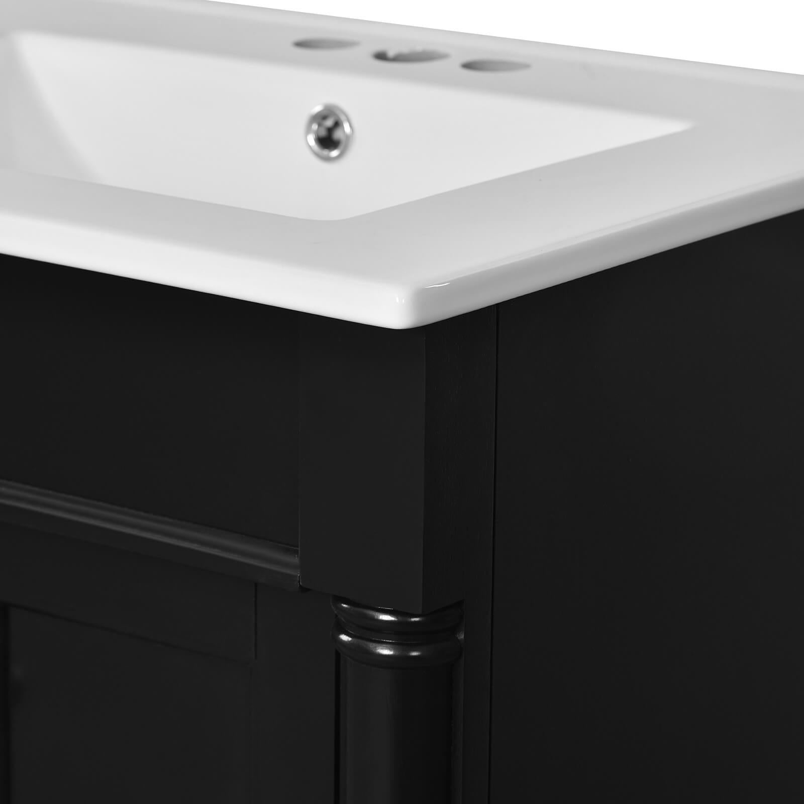 Elegant Black Vanity with Smooth Non Porous Ceramic Countertop