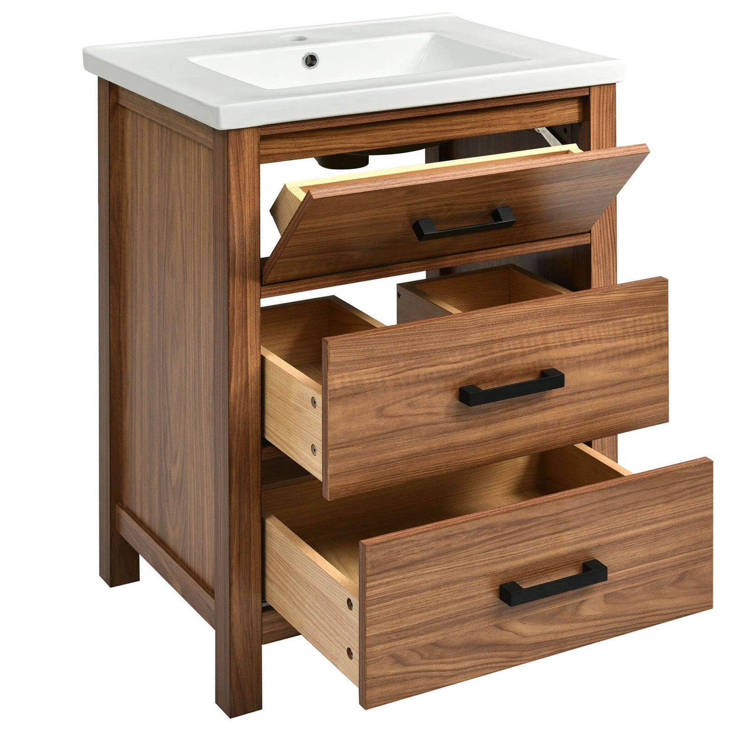 Elegant Small Bathroom Vanity with Wood Grain and 3 Drawers