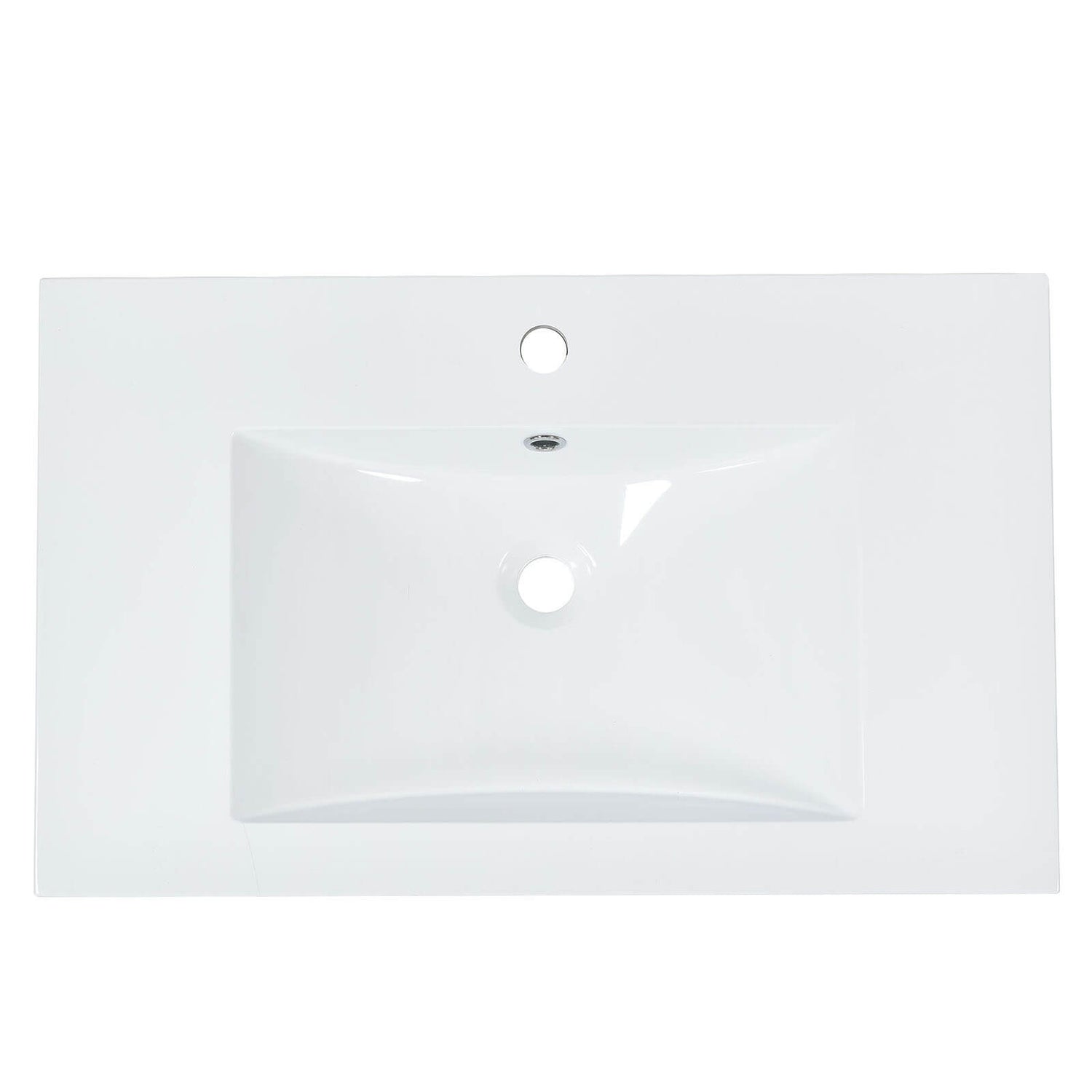 Elegant rectangular ceramic sink of the 30 in Minimalist Burlywood Bathroom Vanity