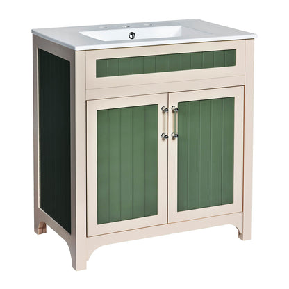 Elegant two tone vanity with adjustable shelf design