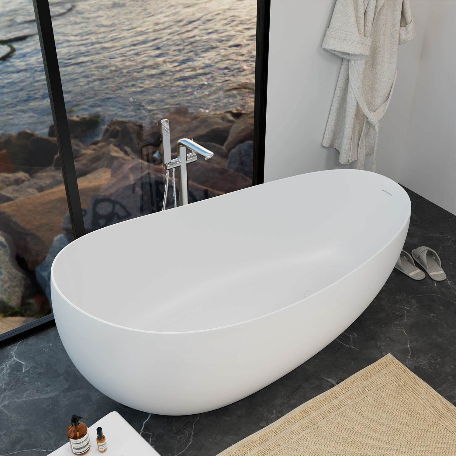 Elegant white freestanding bathtub_ perfect for medium to spacious bathrooms