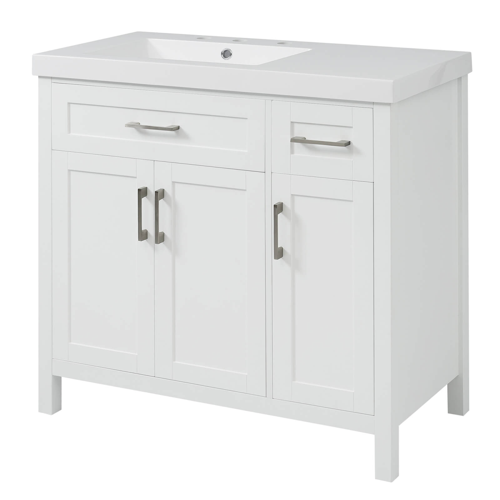 Elegant white vanity with left offset sink_ perfect for small bathroom spaces