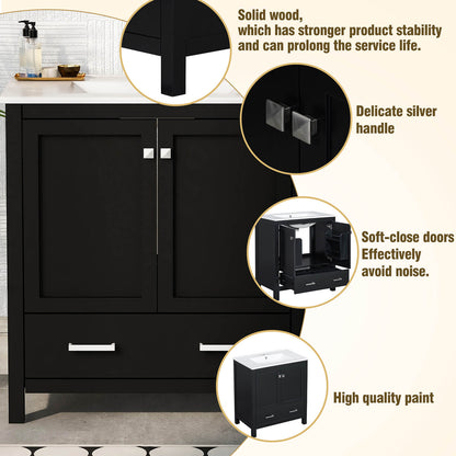 Elegant black vanity featuring a sleek black finish and practical storage