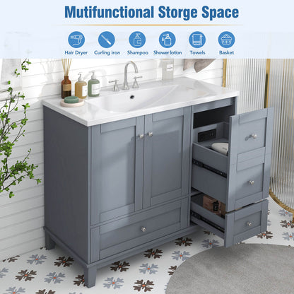 Extra Large Storage Space with Integrated USB Charging 36 Inch Grey Bathroom Vanity Description