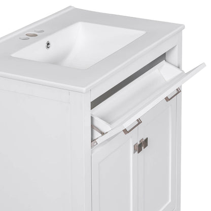 Flip-top drawer detail with undermount single sink 30 white bathroom vanity