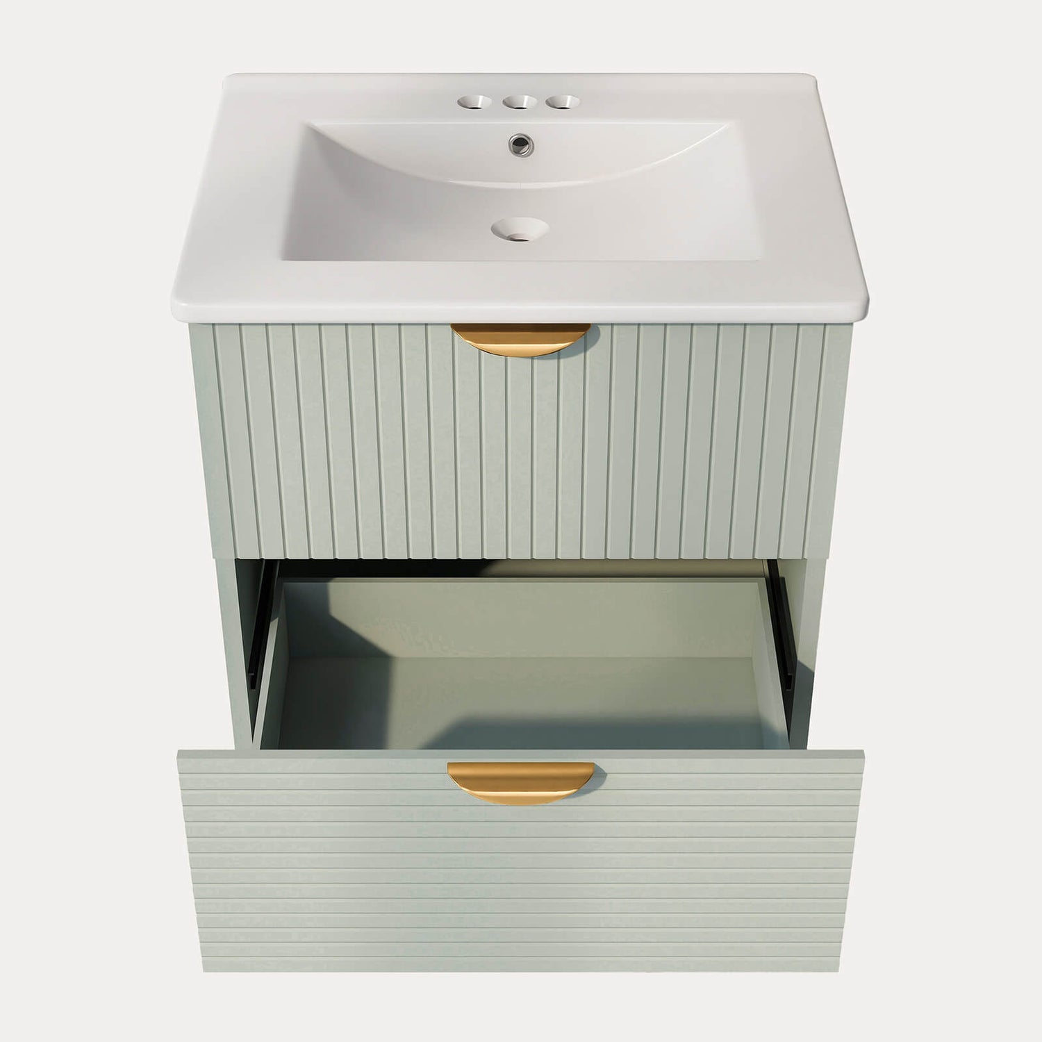 Floating vanity with deep storage drawers