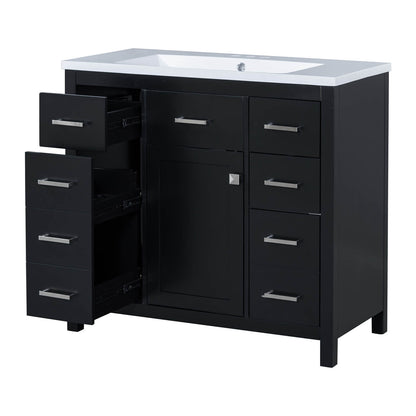 Floor mounted 36 inch black vanity for modern bathroom storage solutions