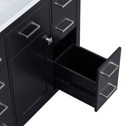 Floor mounted black vanity with smooth_ durable surface and multiple storage compartments