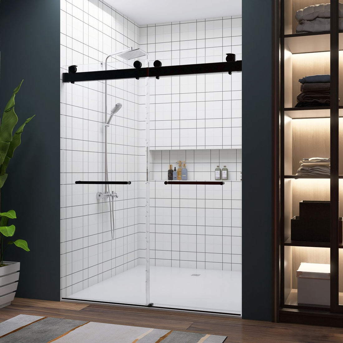 Frameless Double Sliding Shower Door 57-60 Width 79 Height 10mm Black or Brushed Nickel