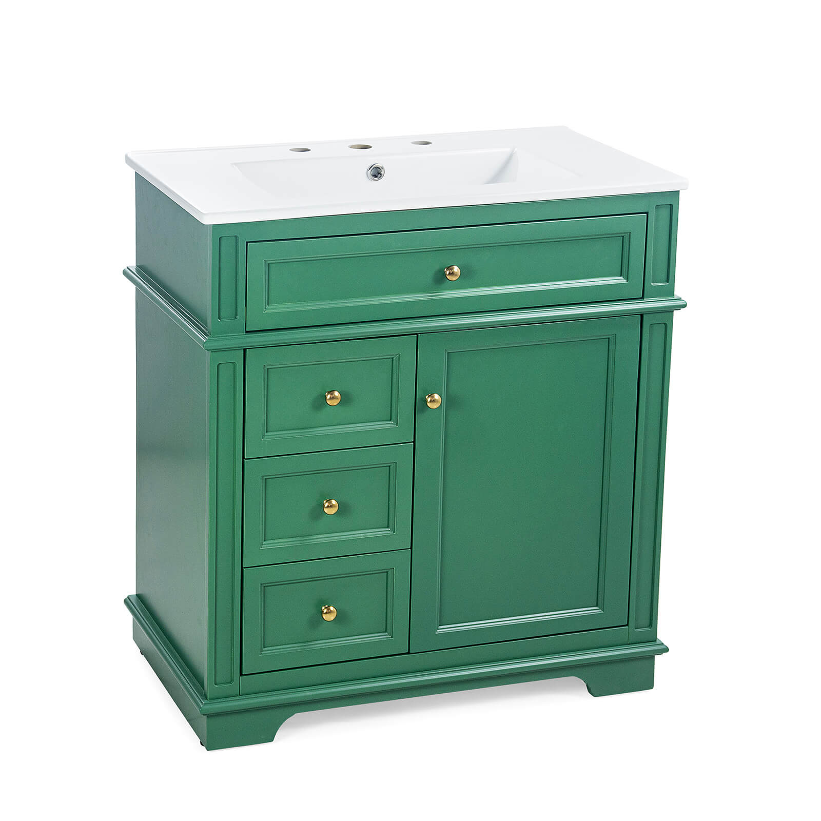 Freestanding deep green vanity for contemporary bathroom designs