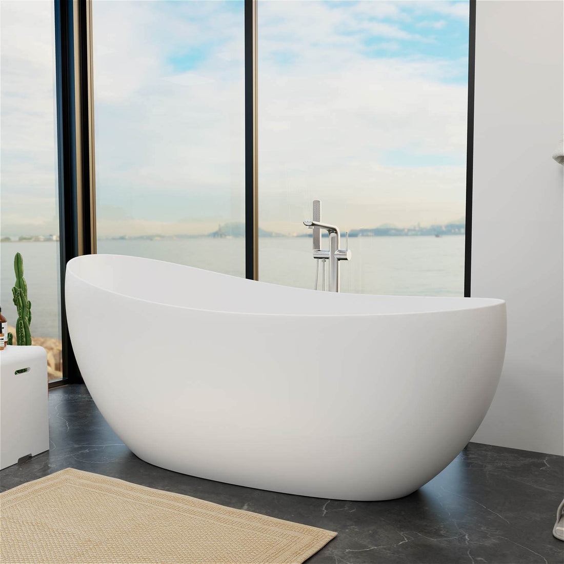 Freestanding single slipper bathtub with ergonomic backrest design for ultimate comfort