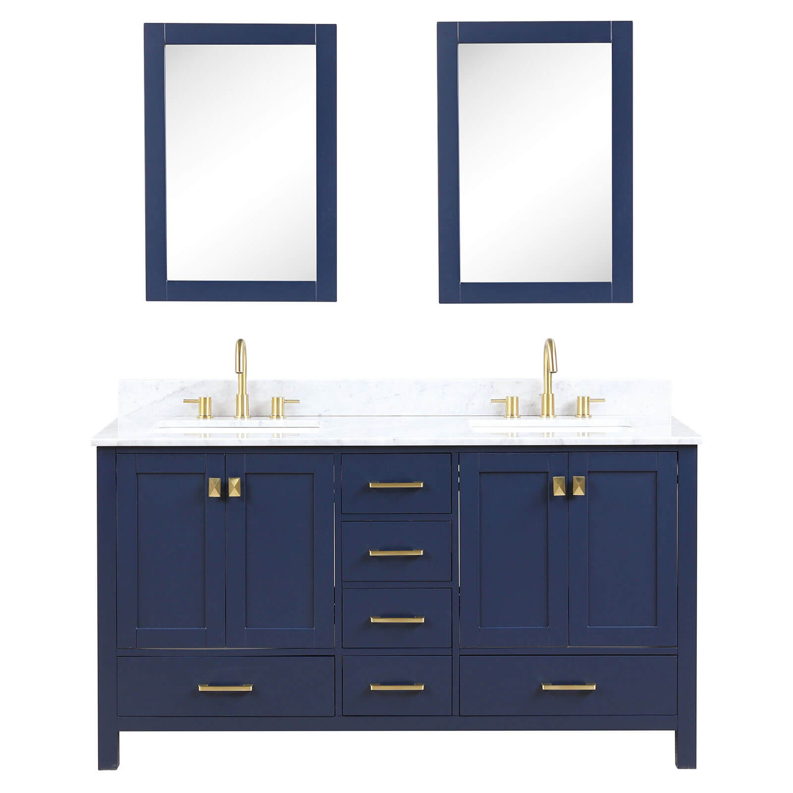 Blossom 60&quot; Freestanding Double Sink Vanity with Drawers and Carrara Marble Countertop