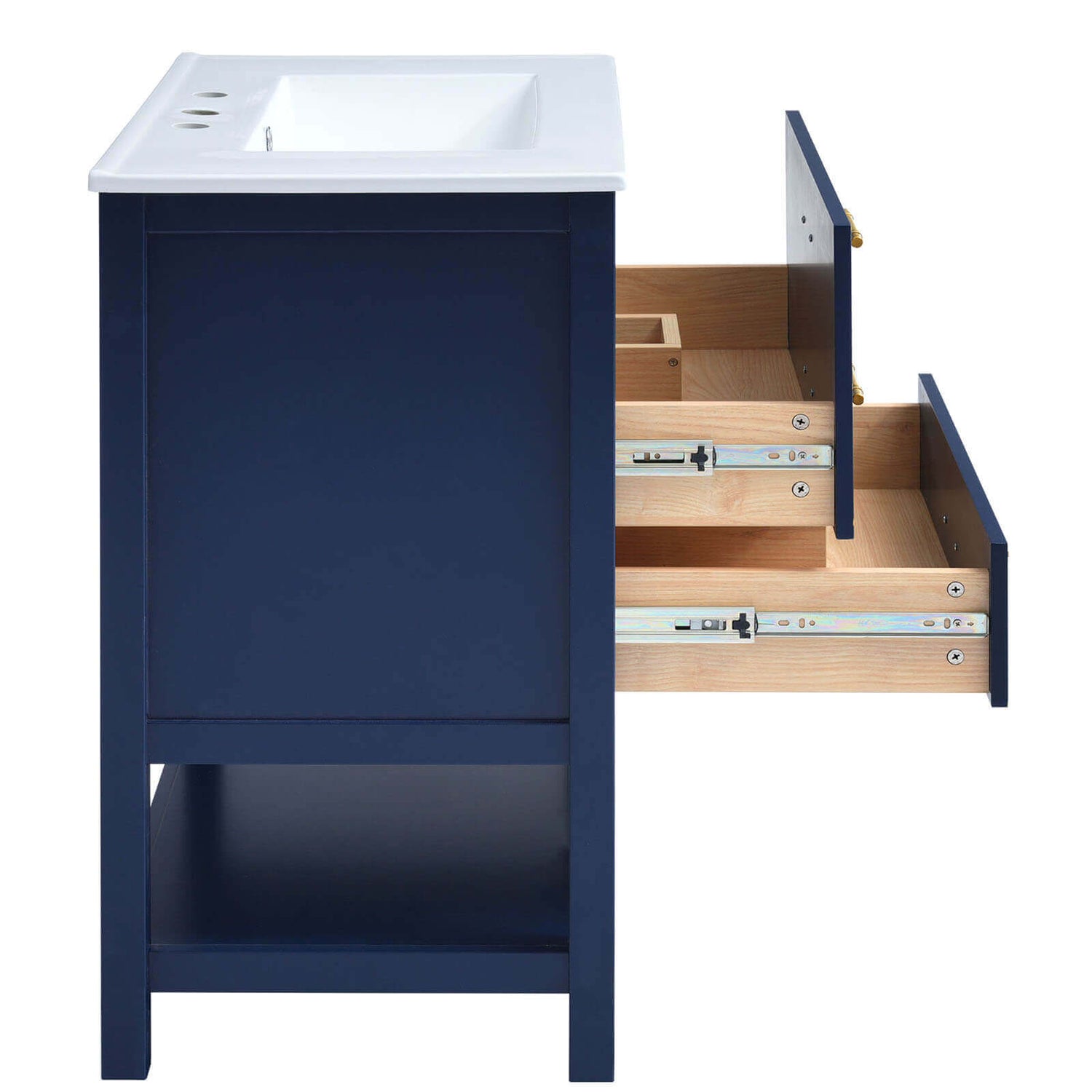 Freestanding Navy Blue Vanity with an Emphasis on Sturdy Frame