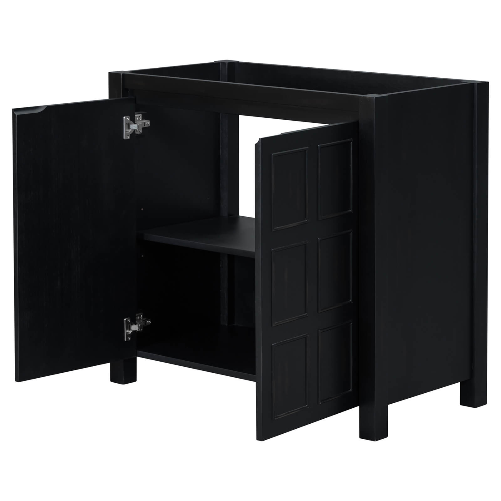 Freestanding bathroom vanity with hand-painted details and large storage capacity