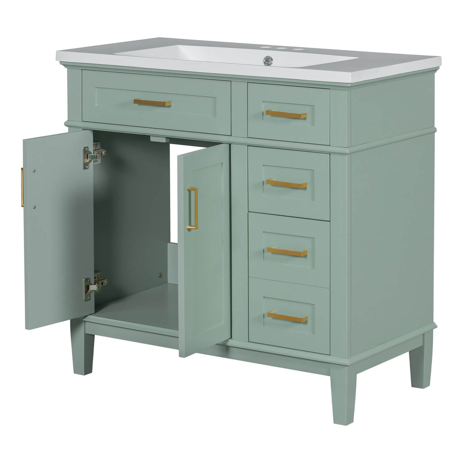 Full view of 36-inch mint green bathroom vanity